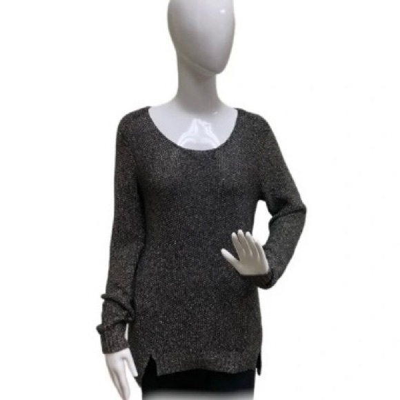 Rock & Republic Black & Gold Metallic Scoop Neck Sweater SZ S - Picture 2 of 10